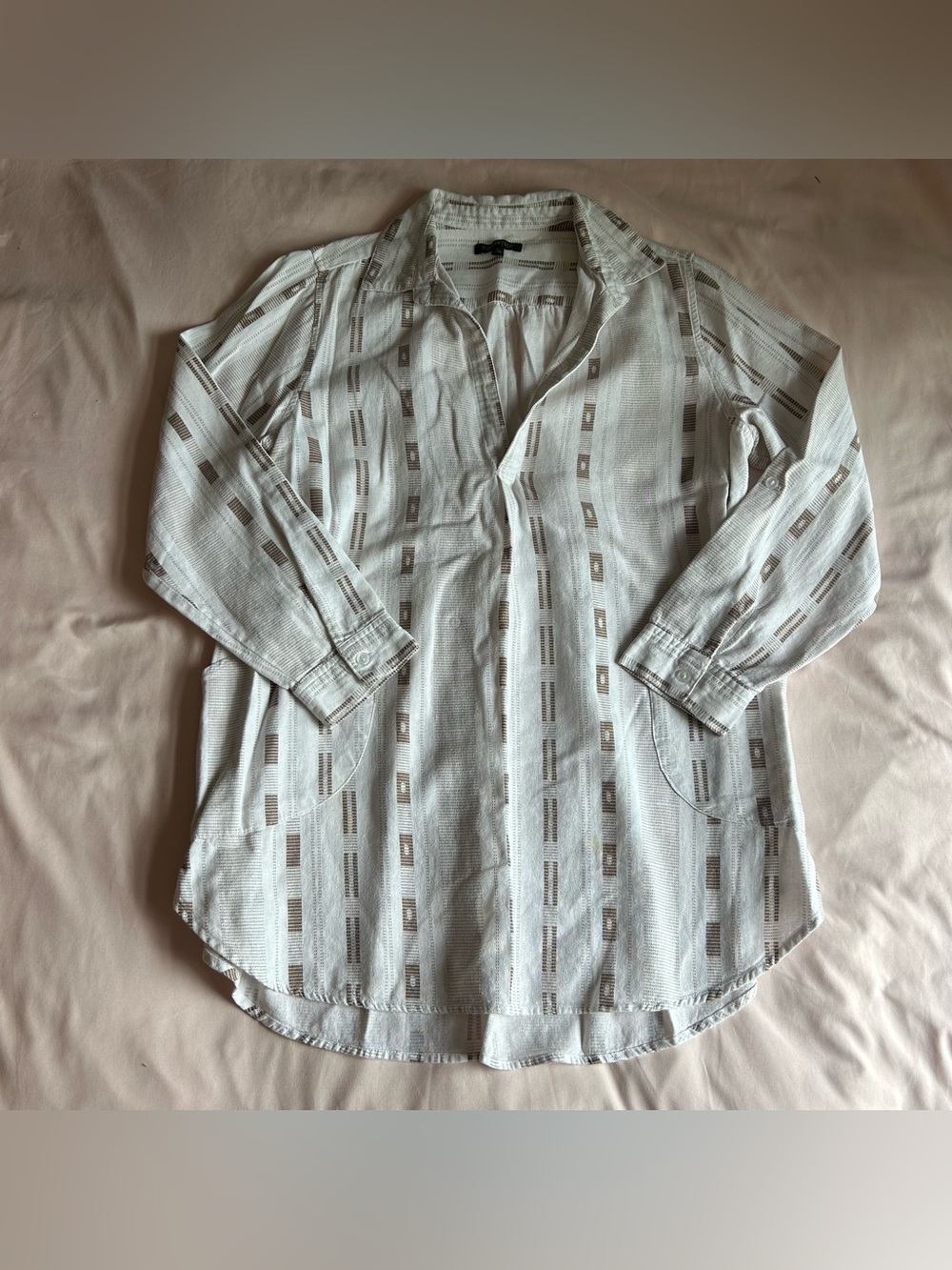 For Cynthia Striped Tunic Top – White & Tan – Size Large